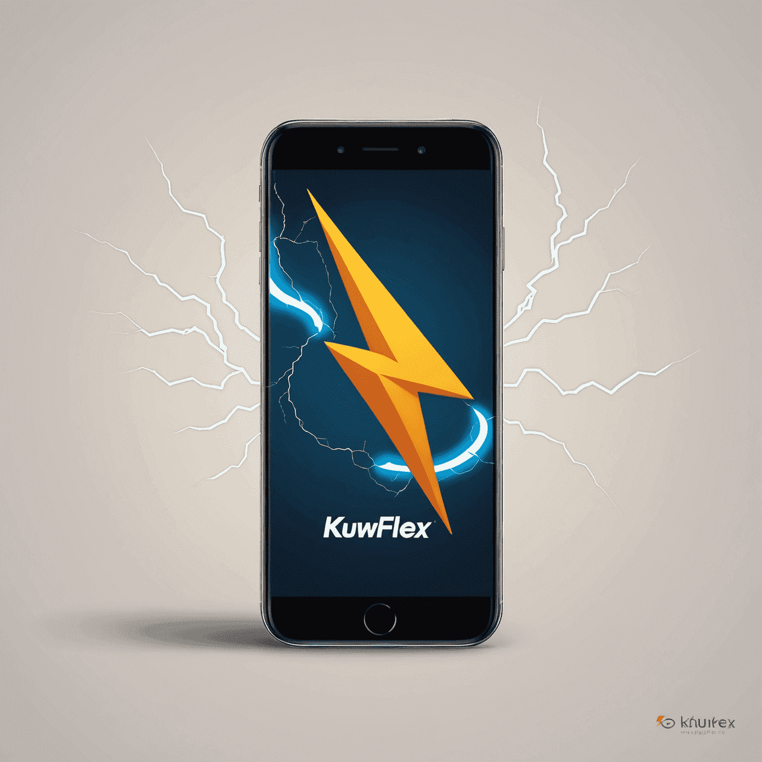 KuwFlex logo featuring a stylized mobile phone with a lightning bolt, symbolizing fast recharge services