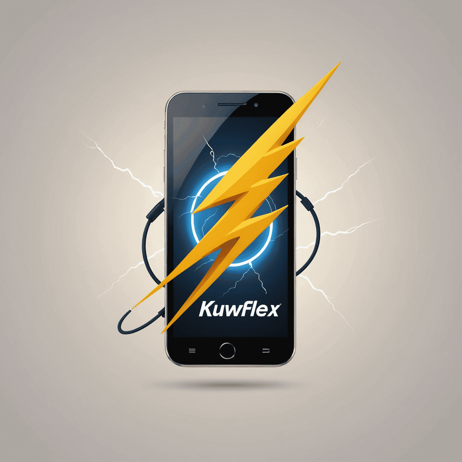 KuwFlex logo featuring a stylized mobile phone with a lightning bolt, symbolizing fast recharge services