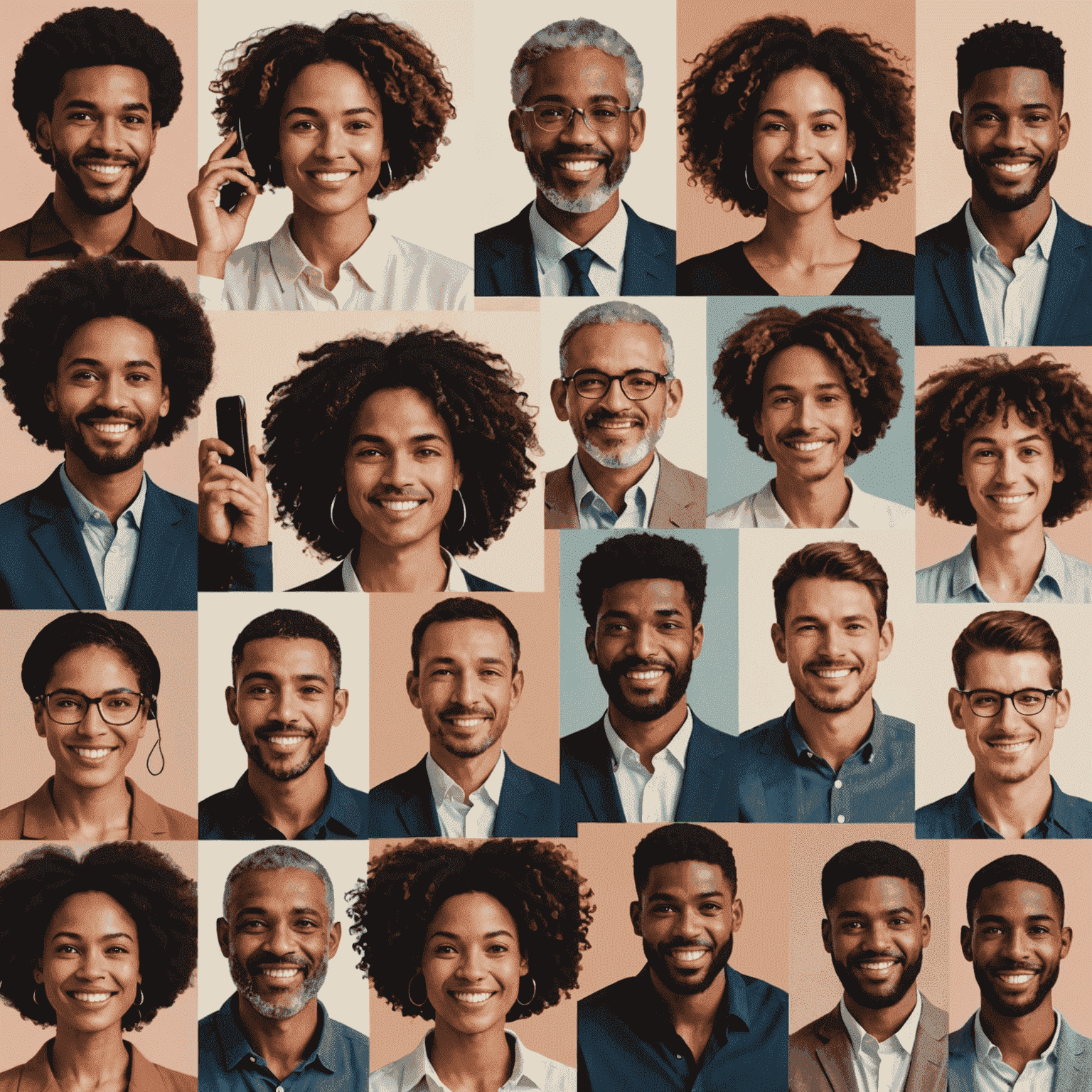 A collage of diverse people from different countries connected through phone calls, symbolizing global communication