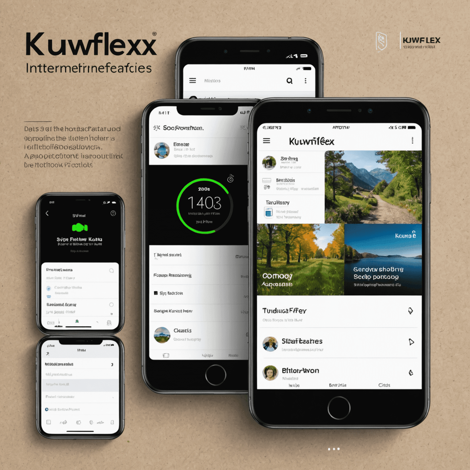 Image showcasing various KuwFlex app interfaces and features, highlighting the latest updates and enhancements